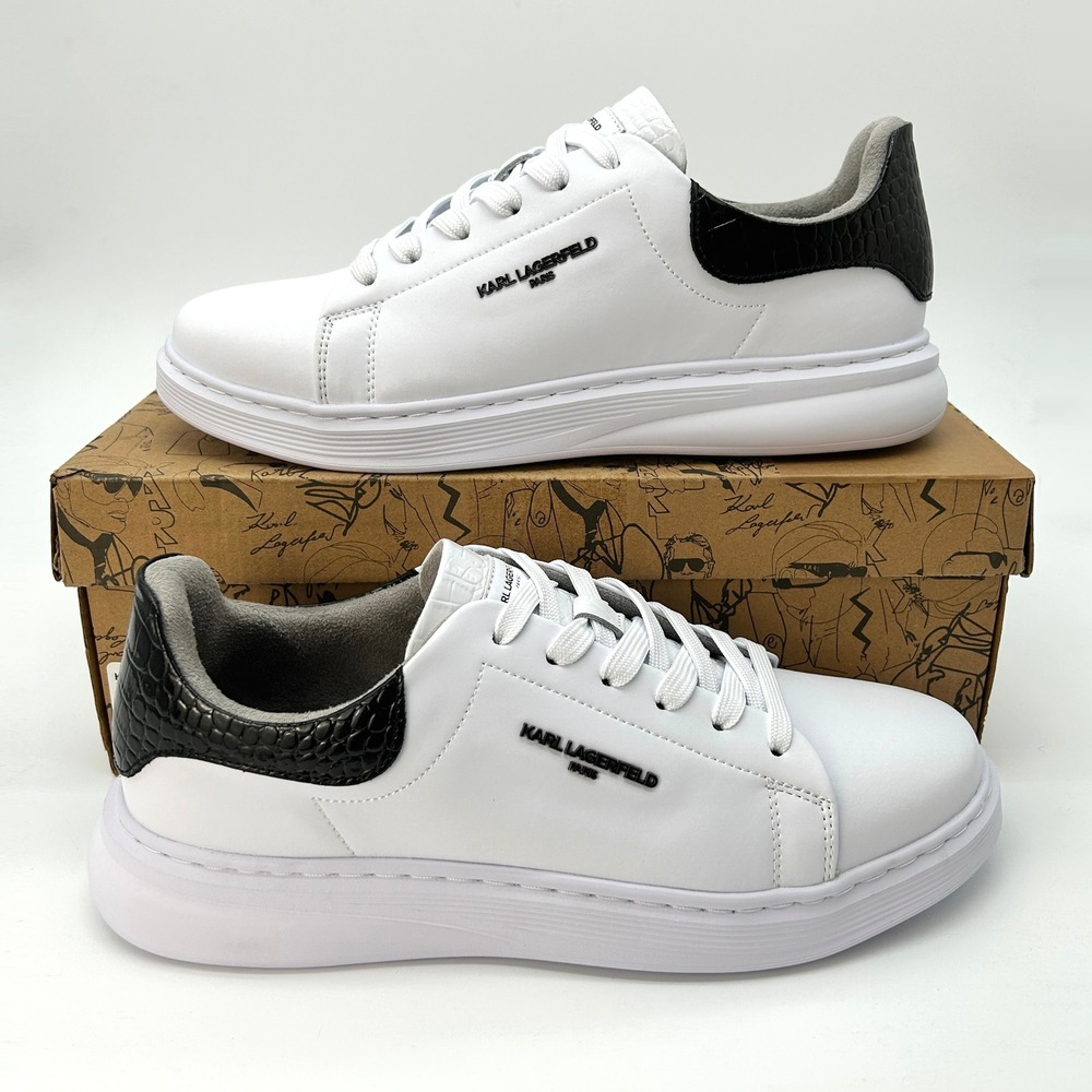 Karl Lagerfeld Leather Sneakers Mens Size 10.5 White Leather Croc Embossed NEW